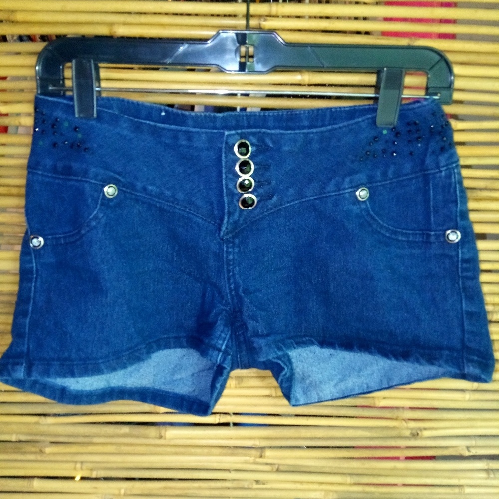 Diamante 11 Jeweled Triple Button Jeans Shorts
